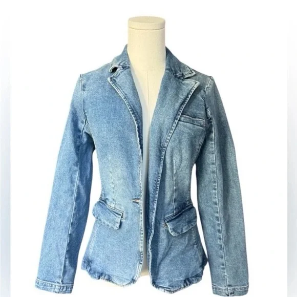 Anthropologie Dear John Minah Denim Blazer Fitted Blue Denim Jacket XS - Picture 6 of 10